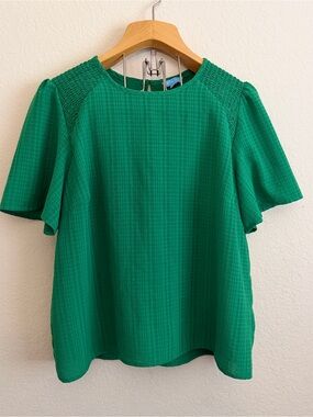Draper James Emerald Green Textured Short-Sleeve Blouse
